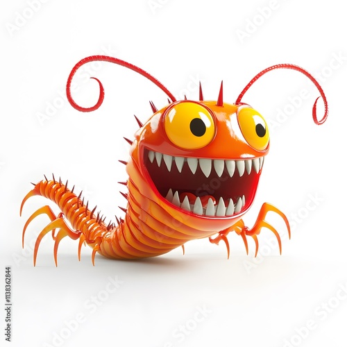 3D cartoon centipede character with vibrant colors and big eyes photo