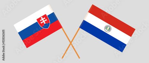 Crossed flags of Slovakia and Republic of Paraguay. Official colors. Correct proportion. Vector illustration