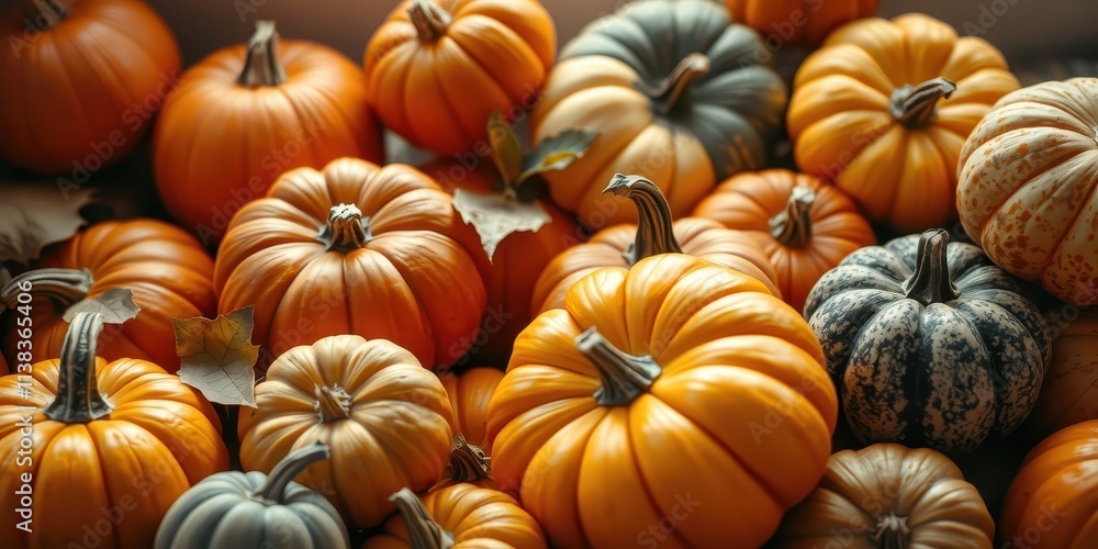 A Close-Up View of a Variety of Pumpkins, Featuring a Range of Shapes, Sizes, and Colors, Displaying the Beauty and Diversity of This Autumnal Fruit A Close-Up View of a Variety of Pumpkins, Featuring a Range of Shapes, Sizes, and Colors, Displaying the Beauty and Diversity of This Autumnal Fruit