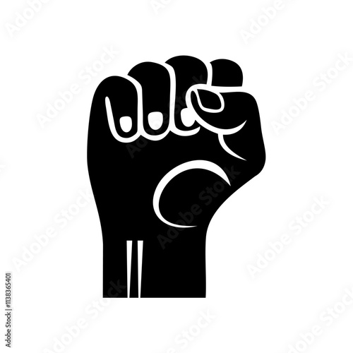 clenched hand silhouette, protesting hand illustration, strong fist design vector 
