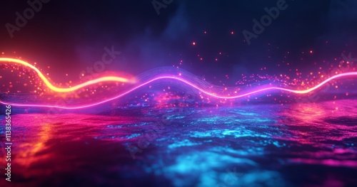 Abstract Neon Waves Flowing...