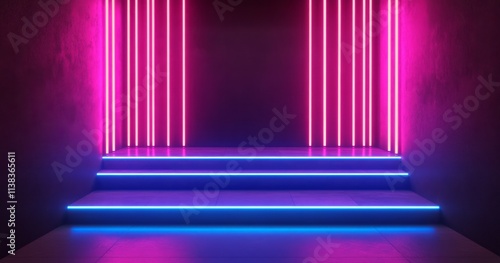Neon Lit Steps Abstract Bac...
