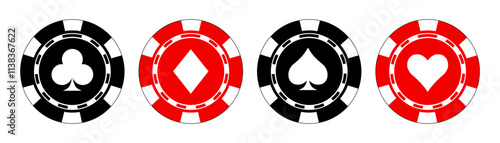 Isolated Poker Chips vector set, Casino Black and Red symbol, Gamble, Betting graphic elements design, Blackjack, Vegas, Editable stock for Banner and Web icon