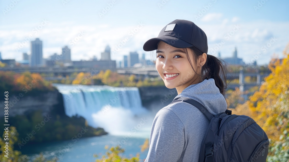 Malay tourist woman traveling and enjoying vacation at Niagara Falls Malay tourist woman traveling and enjoying vacation at Niagara Falls
