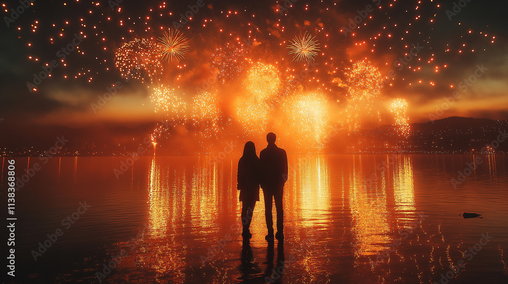 Fototapeta premium Happy new year concepts on background of blurred firework. Generlated AI Illustration.