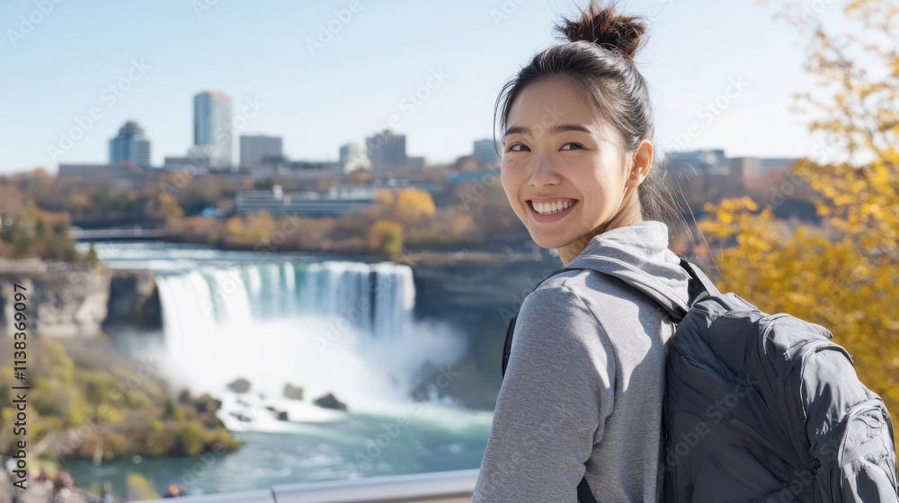 Japanese tourist woman traveling and enjoying vacation at Niagara Falls Japanese tourist woman traveling and enjoying vacation at Niagara Falls