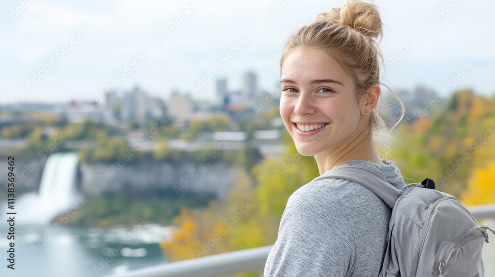 Caucasian tourist woman traveling and enjoying vacation at Niagara Falls Caucasian tourist woman traveling and enjoying vacation at Niagara Falls