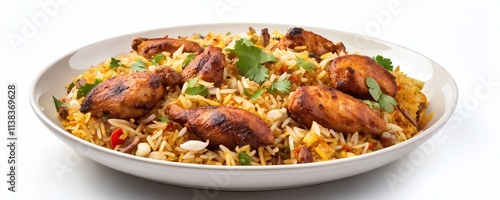 Flavorful chicken biryani served with aromatic rice and fresh herbs