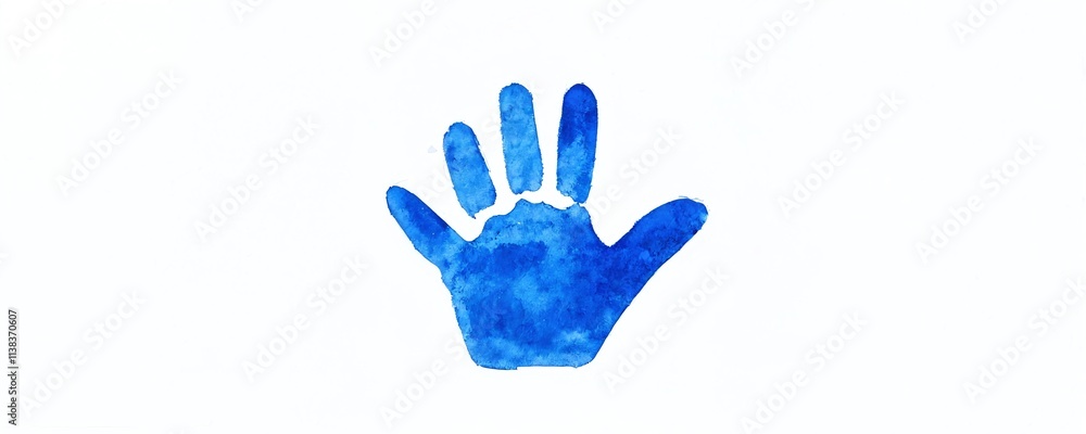 Obraz premium Handprint artwork in vibrant blue color showcasing creativity and expression for artistic projects and educational purposes