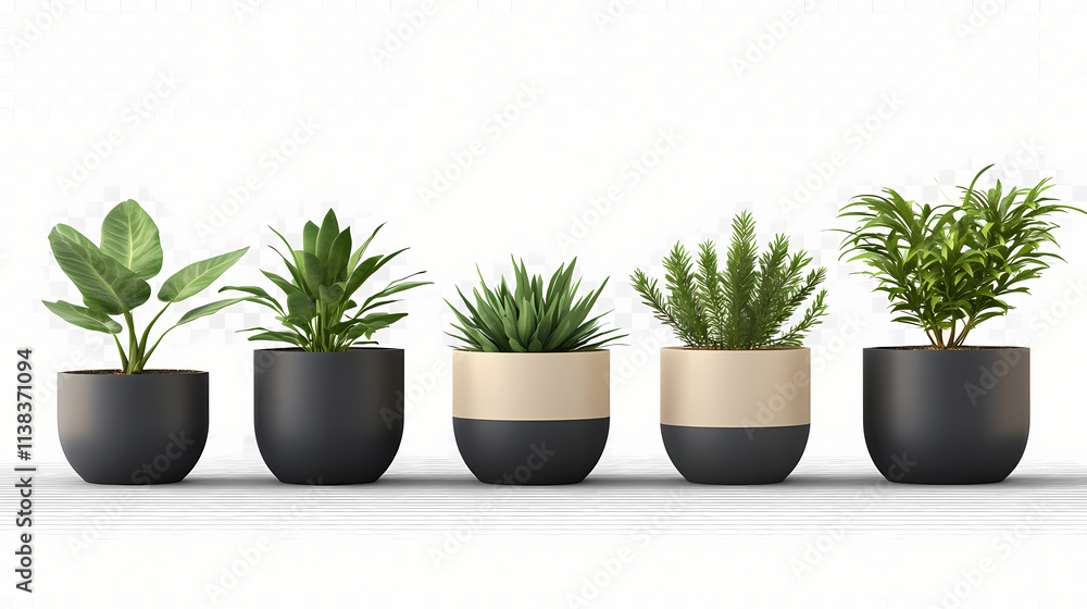 Fototapeta premium Realistic minimal houseplant pots, isolated on a transparent background png. Isolated. Illustration
