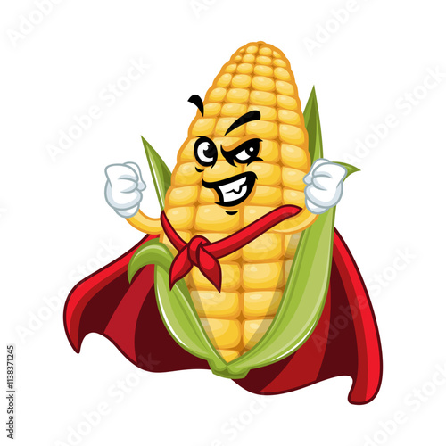 Super Corn Superhero Cartoon Character.