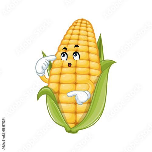 Cute Corn Cartoon Character Thinking.