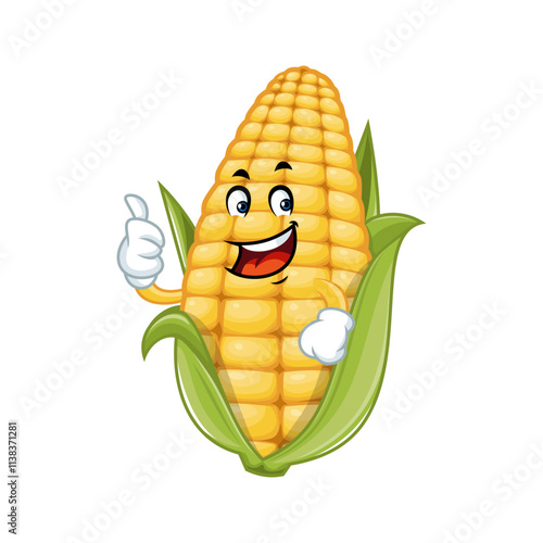 Happy Corn Cob Cartoon Mascot Thumbs Up.