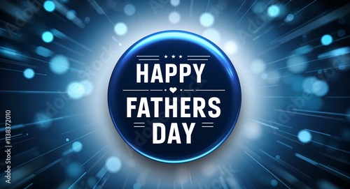 happy fathers day word lettering on a button in digital tech blur background