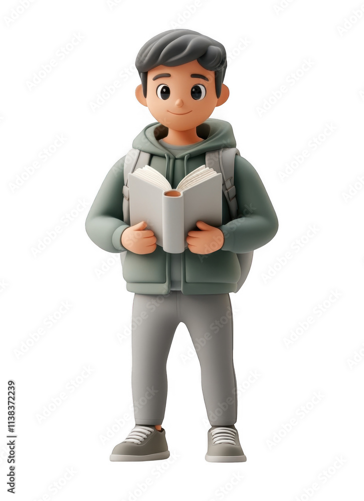 3d icon character student man holding an open book education, promoting education and learning, on a transparent background 3d icon character student man holding an open book education, promoting education and learning, on a transparent background