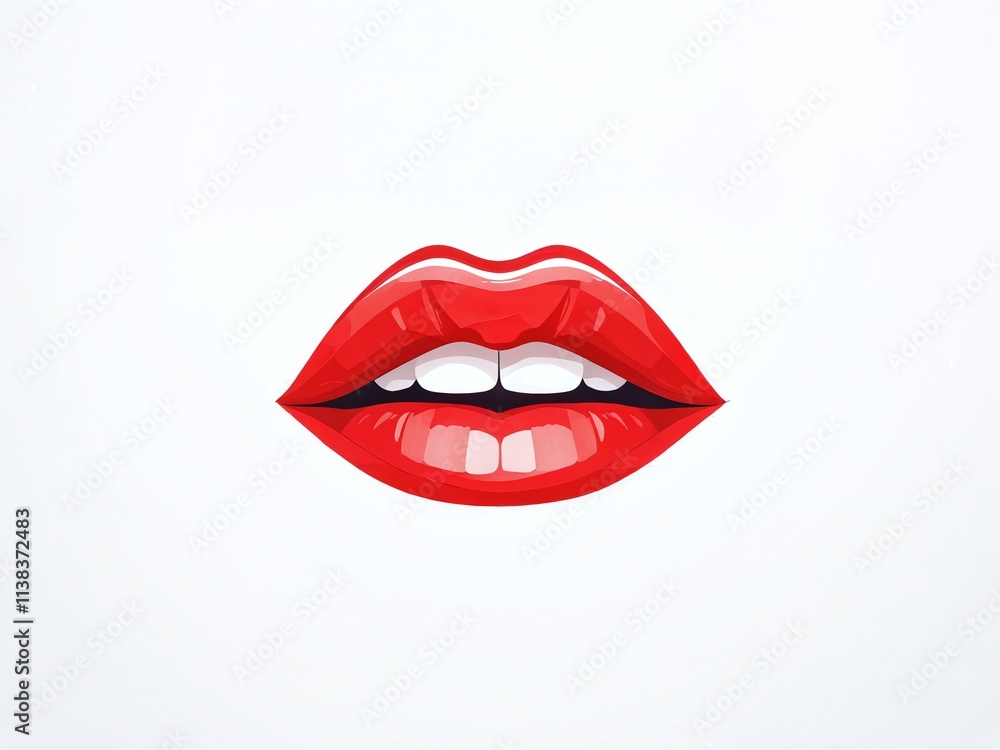 Bright red lips with a defined shape and sharp features on a plain background Bright red lips with a defined shape and sharp features on a plain background