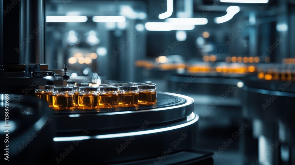 Industrial Bottling Process in Modern Production Facility Industrial Bottling Process in Modern Production Facility