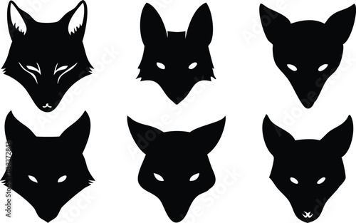 Fox head silhouette set vector art and illustration design with black color photo