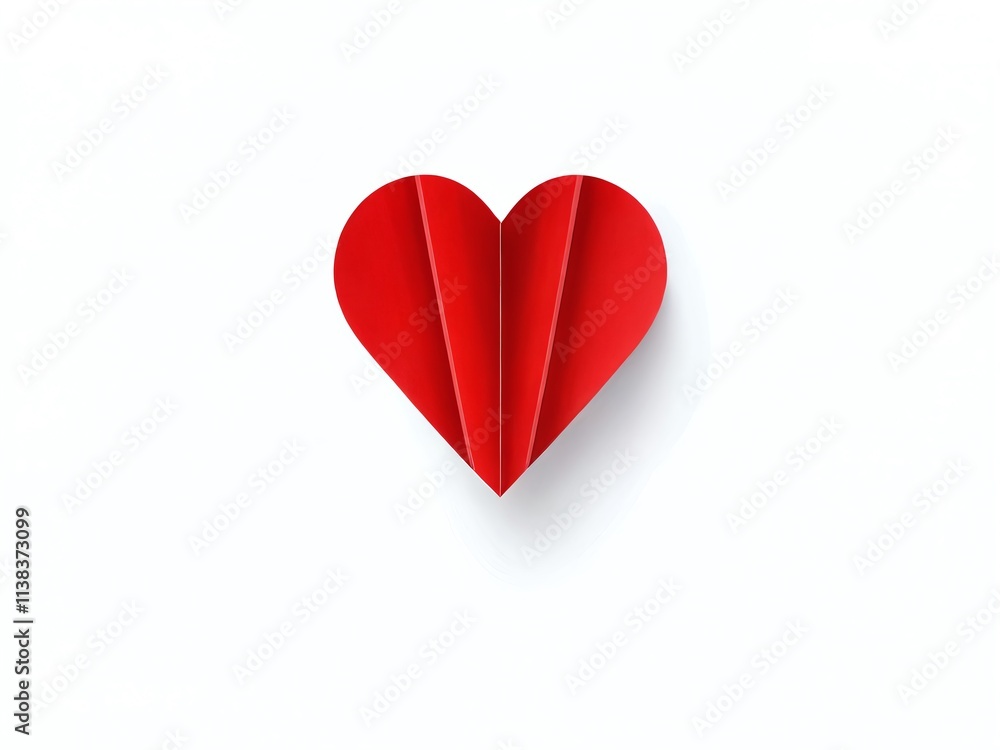 Fototapeta premium Creative red paper heart on a white background symbolizes love and affection in art and craft