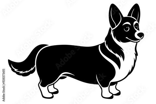 Corgi Silhouette Vector Illustration of a Pembroke Welsh Dog Standing with Short Legs and a Playful Expression