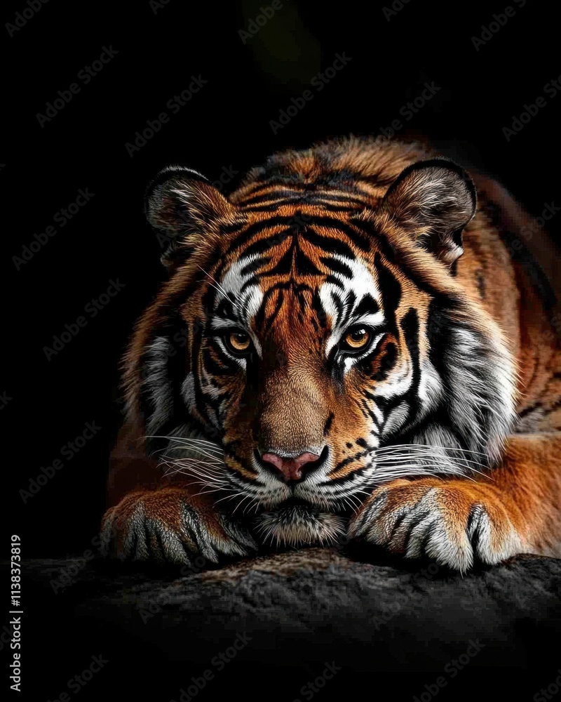 Fototapeta premium Intense Tiger Gaze Predator in Shadows