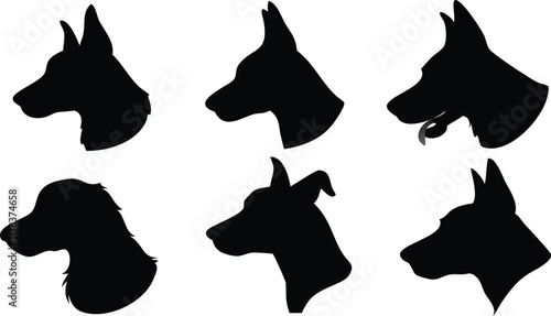 Dog head silhouette set vector art and illustration design with black color
