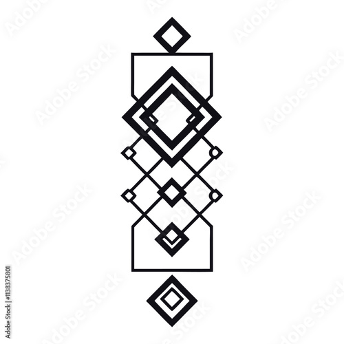 a black and white geometric design. It consists of a series of interconnected lines and shapes,