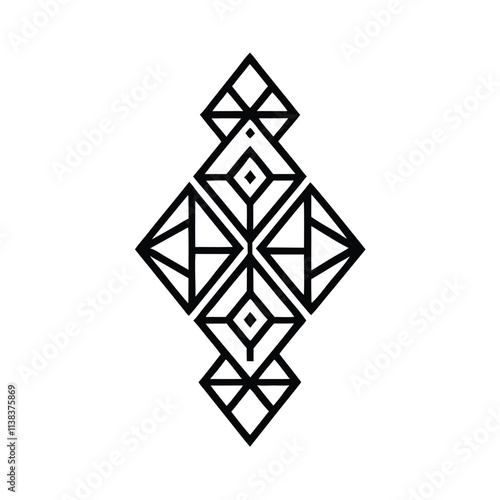 a black and white geometric design. It consists of a series of interconnected lines and shapes,