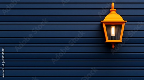 Amber Glow on Midnight Blue: A warm, inviting amber lantern casts a gentle light against a backdrop of deep blue siding. The contrast creates a serene, almost magical ambiance.  photo