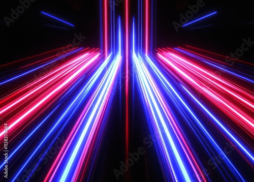 Abstract Neon Lights Converge In A Dark Space