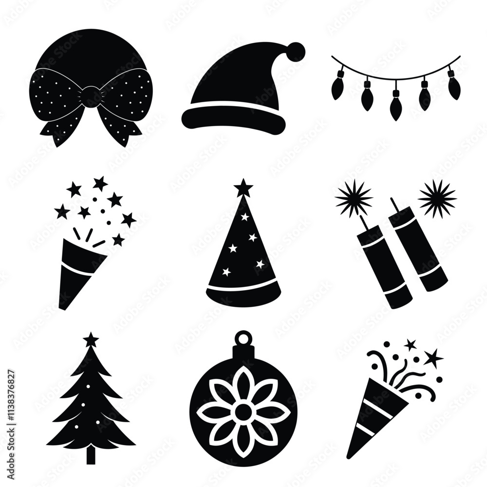 Set of Christmas Vector Illustrations | Festive Holiday Vector in Black Silhouette Set of Christmas Vector Illustrations | Festive Holiday Vector in Black Silhouette