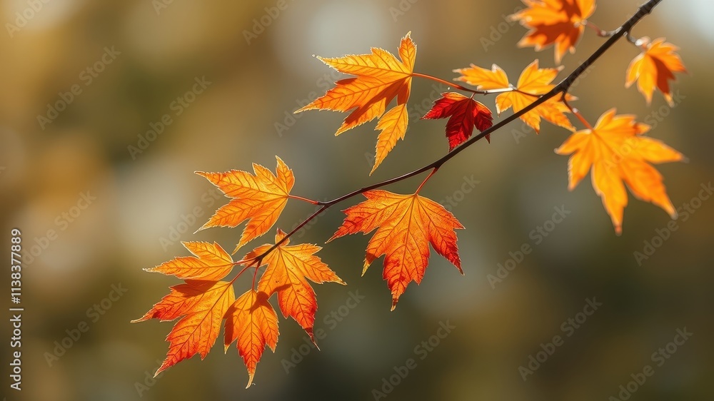 A graceful branch adorned with delicate, sun-kissed maple leaves, showcasing the beauty of autumn's fiery hues. A graceful branch adorned with delicate, sun-kissed maple leaves, showcasing the beauty of autumn's fiery hues.