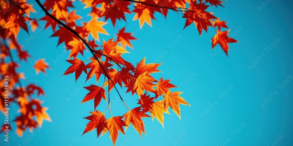 Vibrant Autumn Leaves Against a Clear Azure Sky, A Stunning Display of Nature's Seasonal Transformation Vibrant Autumn Leaves Against a Clear Azure Sky, A Stunning Display of Nature's Seasonal Transformation