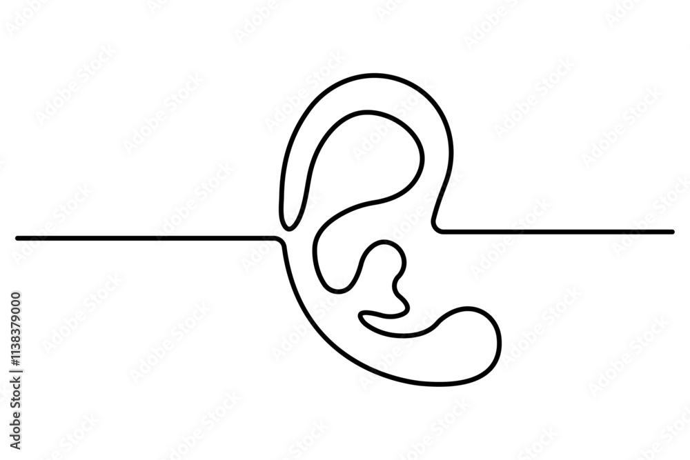 Human ear continuous one line drawing of simple vector illustration Human ear continuous one line drawing of simple vector illustration
