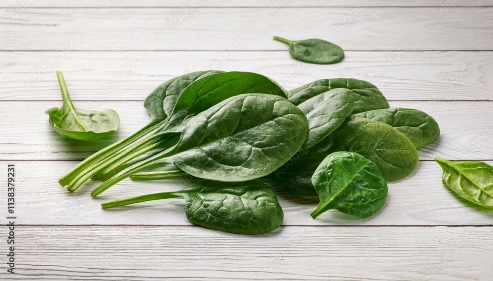 fresh green spinach leaves spread on light wooden surface fresh green spinach leaves spread on light wooden surface