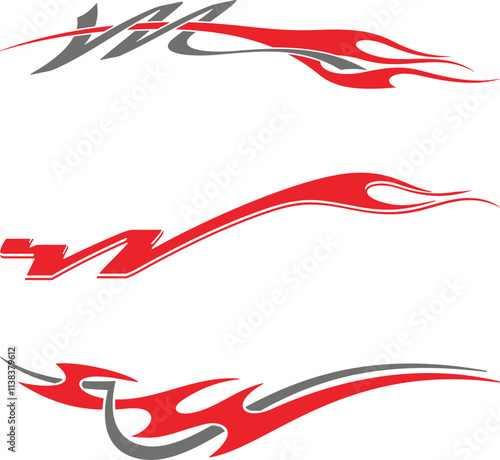 Vector tribal flames with stripes, creative designs for vehicle vinyl decals and wraps. Ready-to-cut graphics, great for cars, sport vehicles, ATVs, trucks, motors and bikes. photo