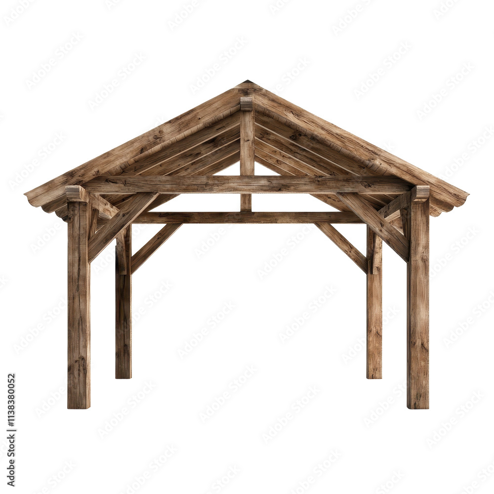 Rustic wooden shelter with a triangular roof. transparent background Rustic wooden shelter with a triangular roof. transparent background