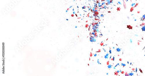 A blue glitter confetti border with red and blue stars on white  PNG 3d