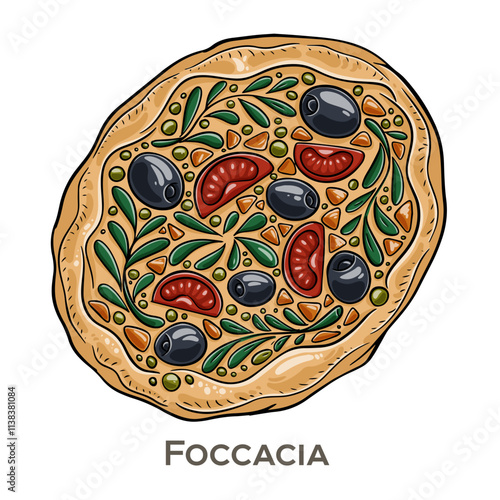 Focaccia is a soft, flat Italian bread, typically topped with herbs, olive oil, and salt.