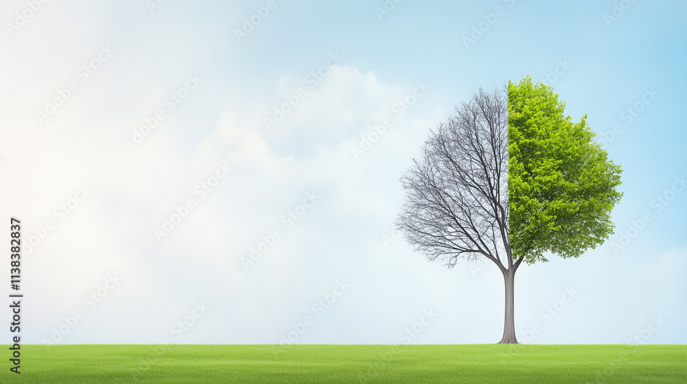 Take care of the world tree Half dead, half live. Climate change concept.
Take care of the world tree Half dead, half live. Climate change concept.