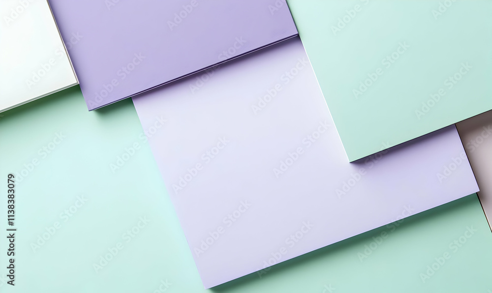 A composition of colored paper sheets arranged in an overlapping pattern. A composition of colored paper sheets arranged in an overlapping pattern.