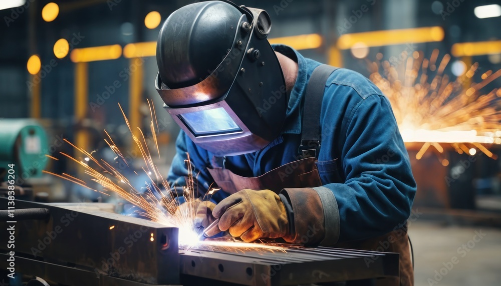 welder is welding metal , industry them bokeh and sparkle background, Generative Ai welder is welding metal , industry them bokeh and sparkle background, Generative Ai