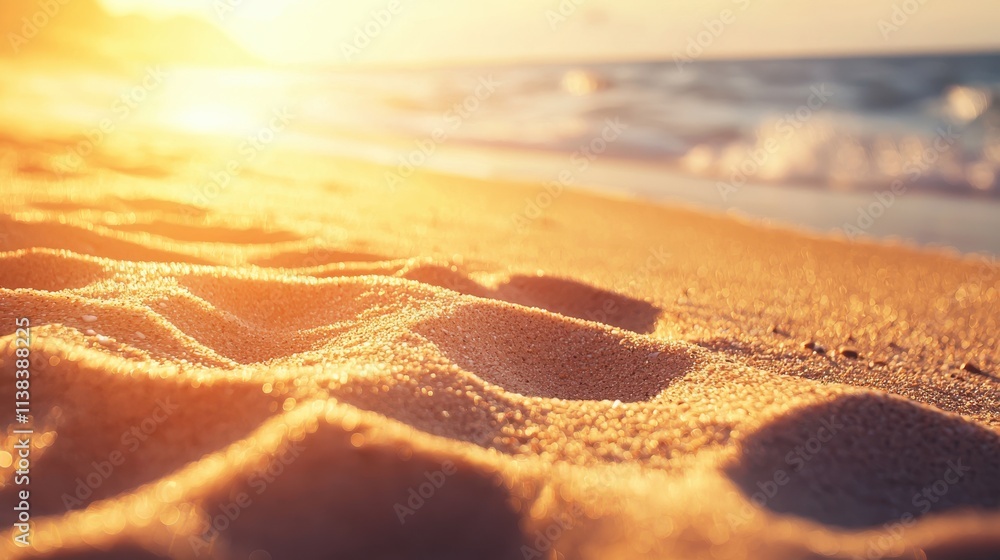 Sunlit beach sand action serene coastal landscape nature smooth and rough textures warm sunset glow