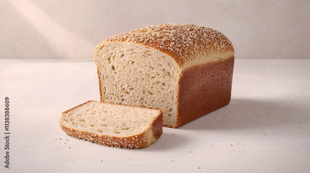 Baking process whole grain bread loaf with sesame seeds kitchen food cozy atmosphere close-up nutrition Baking process whole grain bread loaf with sesame seeds kitchen food cozy atmosphere close-up nutrition