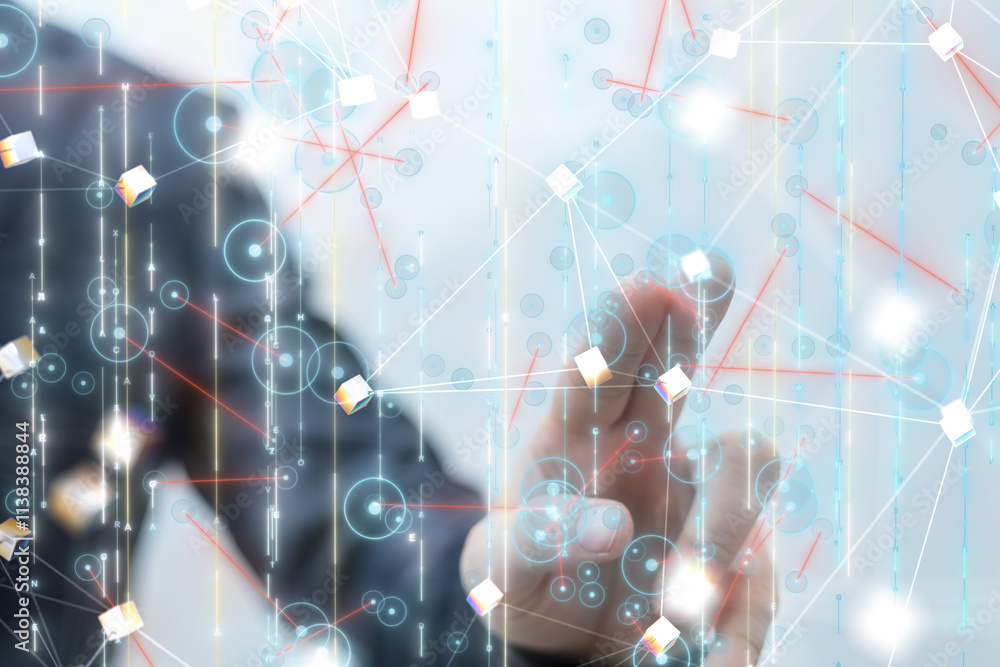 Neural network 3D illustration. Big data and cybersecurity Neural network 3D illustration. Big data and cybersecurity