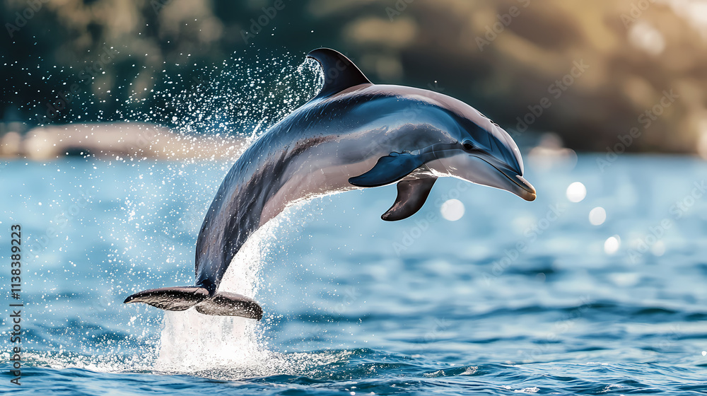 Obraz premium A bottlenose dolphin leaping on a png background, a bottlenose dolphin isolated on transparent background. Isolated. Illustration