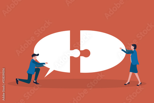 People discussion with puzzle pieces. concept of Business Team Brainstorm