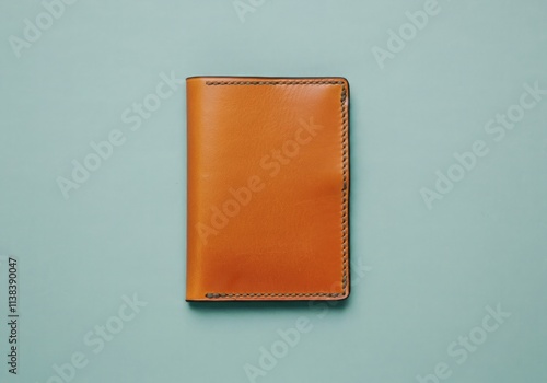 Obraz na płótnie A Minimalist Brown Leather Wallet on a Light Mint Background w salonie