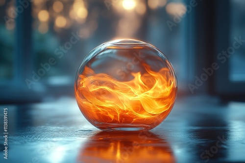 A small glass ball with a flame inside of it