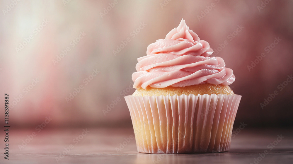 Delicious cupcake with pink frosting on a soft background. Delicious cupcake with pink frosting on a soft background.
